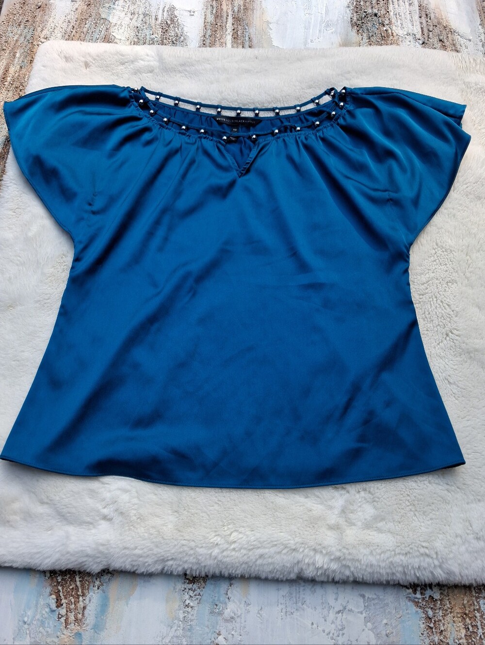 Dark Teal  Embellished Neckwomen Blouse Xs